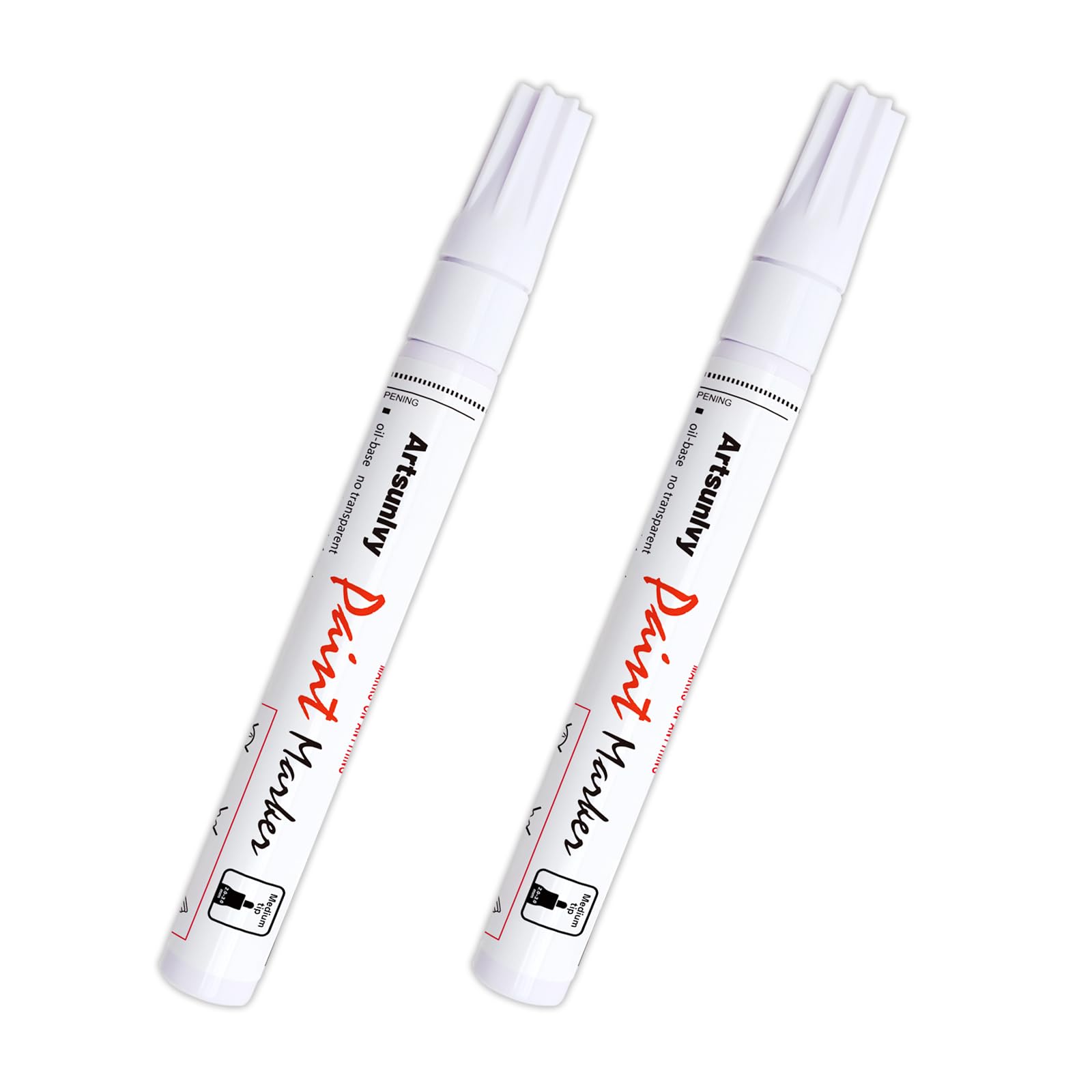 Artsunlvy White Paint Pens marking pens Permanent Markers - 2 Pack Oil Based Waterproof Markers for Tire, Rubber,Wood, Rocks, Metal, Canvas,Plastic, Dark Surface,Craft office Supplies,Medium Point
