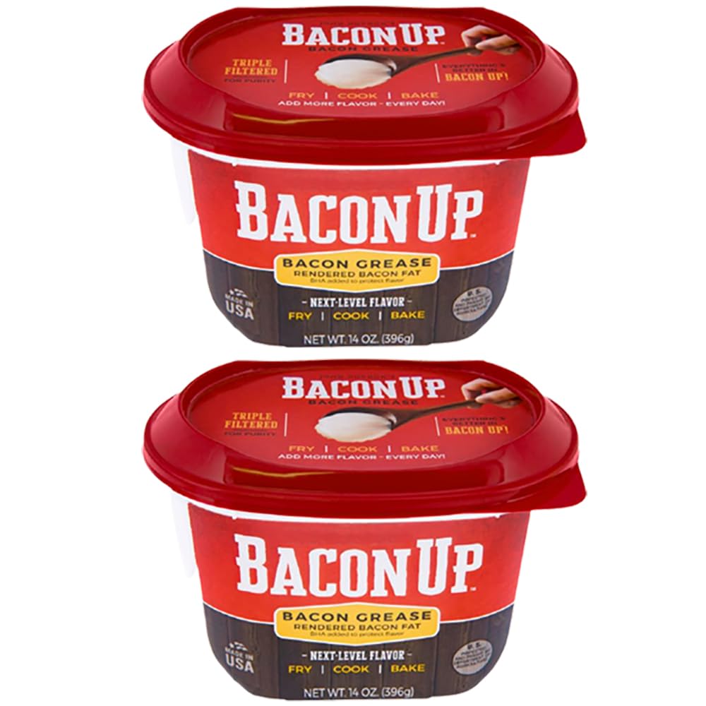 Bacon UpⓇ Bacon Grease for Cooking - 14 Ounce Tub of Authentic Bacon Fat for Cooking, Frying and Baking - Triple-Filtered for Purity, No Carbs, Gluten-Free and Shelf-Stable (2-pack)