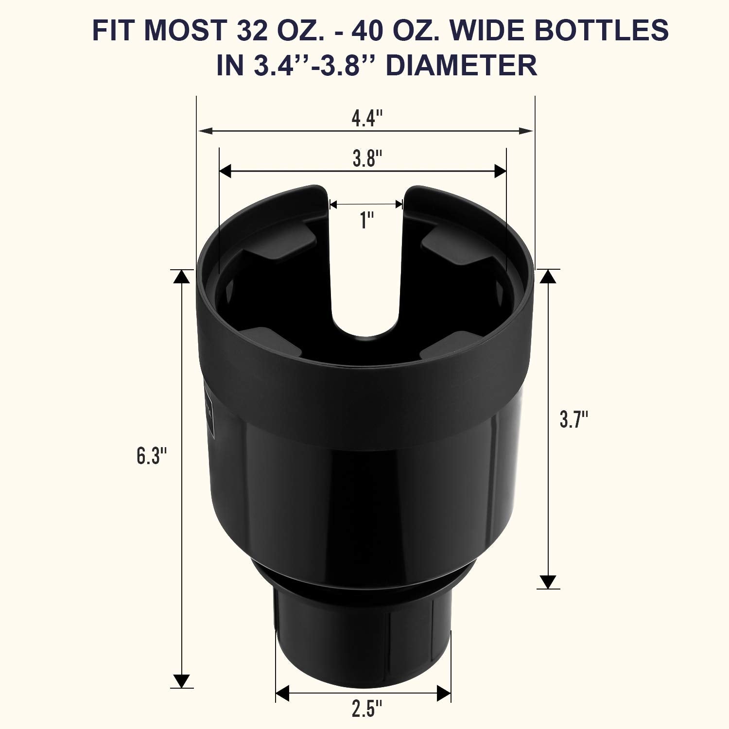 Seven Sparta Car Cup Holder Expander with Adjustable Base, Compatible with Hydro Flasks 32/40 Ounce, Compatible with Yeti Ramblers 20/26/30 Ounce, Other Bottles in 3.4"-3.8" (Black)