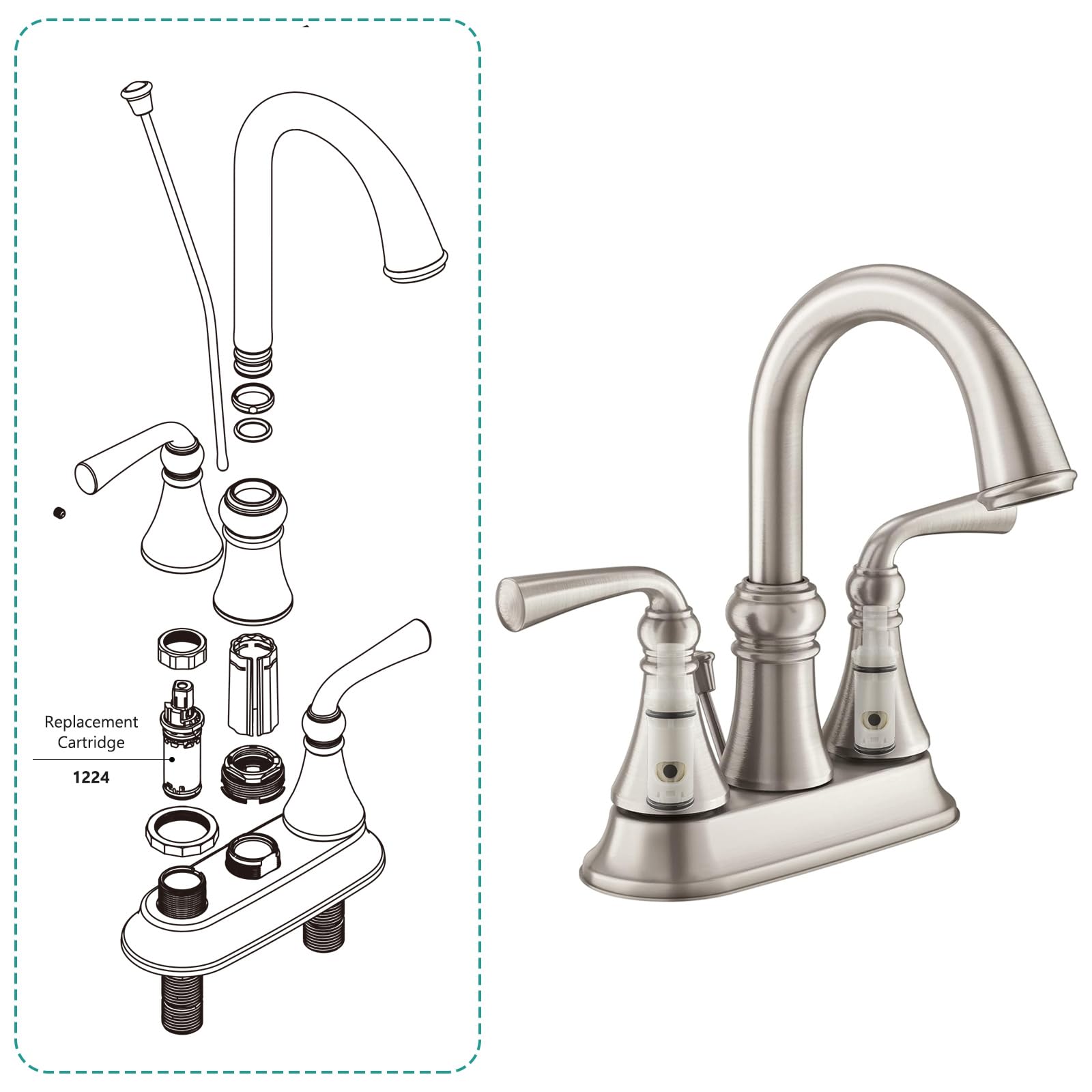 1224 1224B Faucet Cartridge Replacement Compatible with Moen Two Handle Faucets Replacement Kit For Most Double Handle Moen Faucets and Tub/Showers Repair Kit,2 Pack