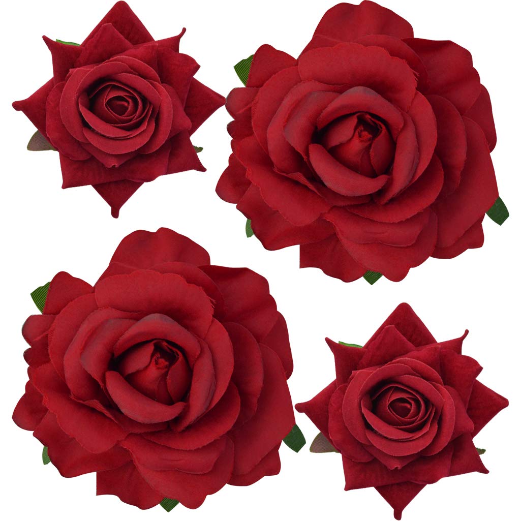 Topbuti Rose Hair Clip Flower Hairpin Brooch Floral Clips, 4 Pcs Fabric Rose Flowers Hair Clips Mexican Hair Flowers Pin up Headpieces for Woman Girl Wedding Party Mother's Day