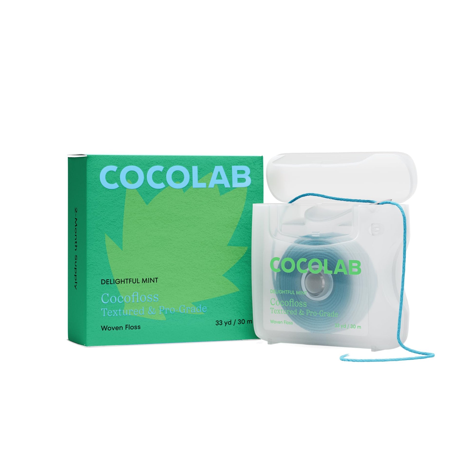 Cocofloss Woven Dental Floss, Dentist-Designed Oral Care, Mint, Waxed, Expanding, Vegan, Kid-Friendly String Floss with Coconut Oil, 1 Spool (33 yd)