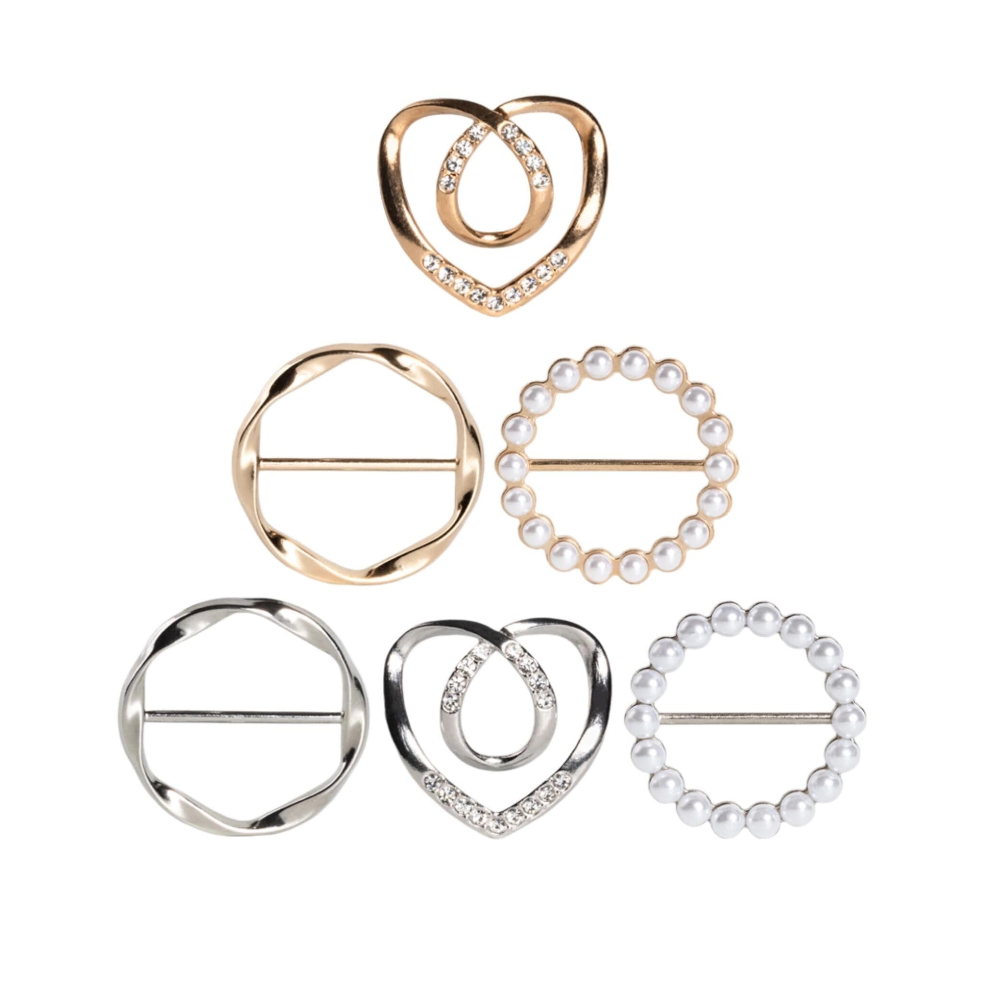 Atopxing 6PCS Cute Scarf Ring and Slides for Scarves, Premium T-Shirt Clips for Women Clothing, 3 Different Sized Waist Cinch Clip Buckle For Womens Clothing Accessories, Gold/Silver