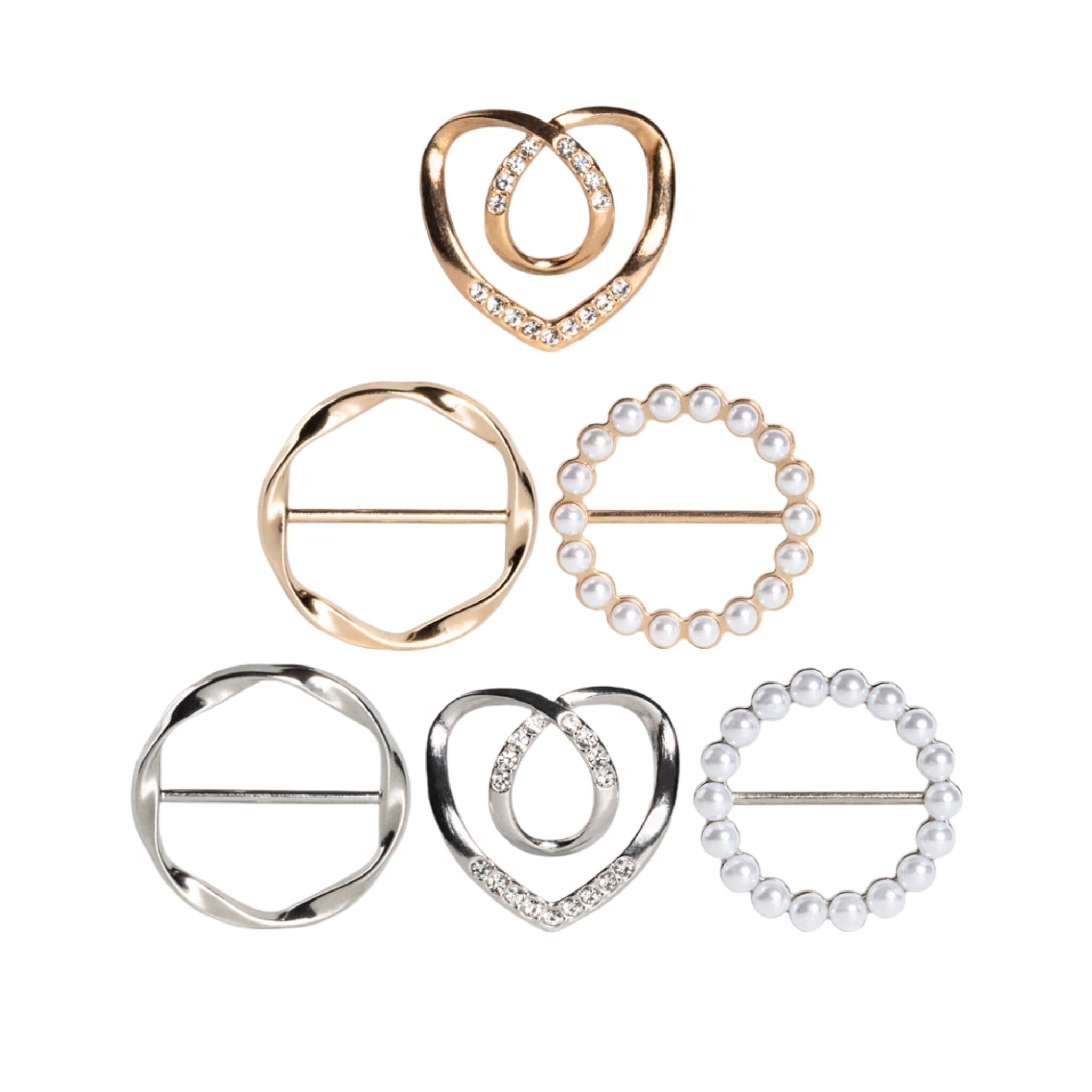 Atopxing 6PCS Cute Scarf Ring and Slides for Scarves, Premium T-Shirt Clips for Women Clothing, 3 Different Sized Waist Cinch Clip Buckle For Womens Clothing Accessories, Gold/Silver