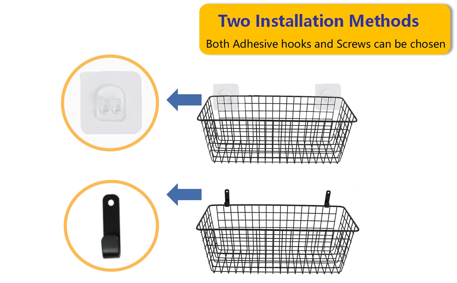 Joben Oligey 3 Set [Extra Large] Hanging Wall Baskets ,Wire Basket For Storage Pantry, Farmhouse Food Storage Kitchen Pantry Laundry Closet Garage RV ,Black