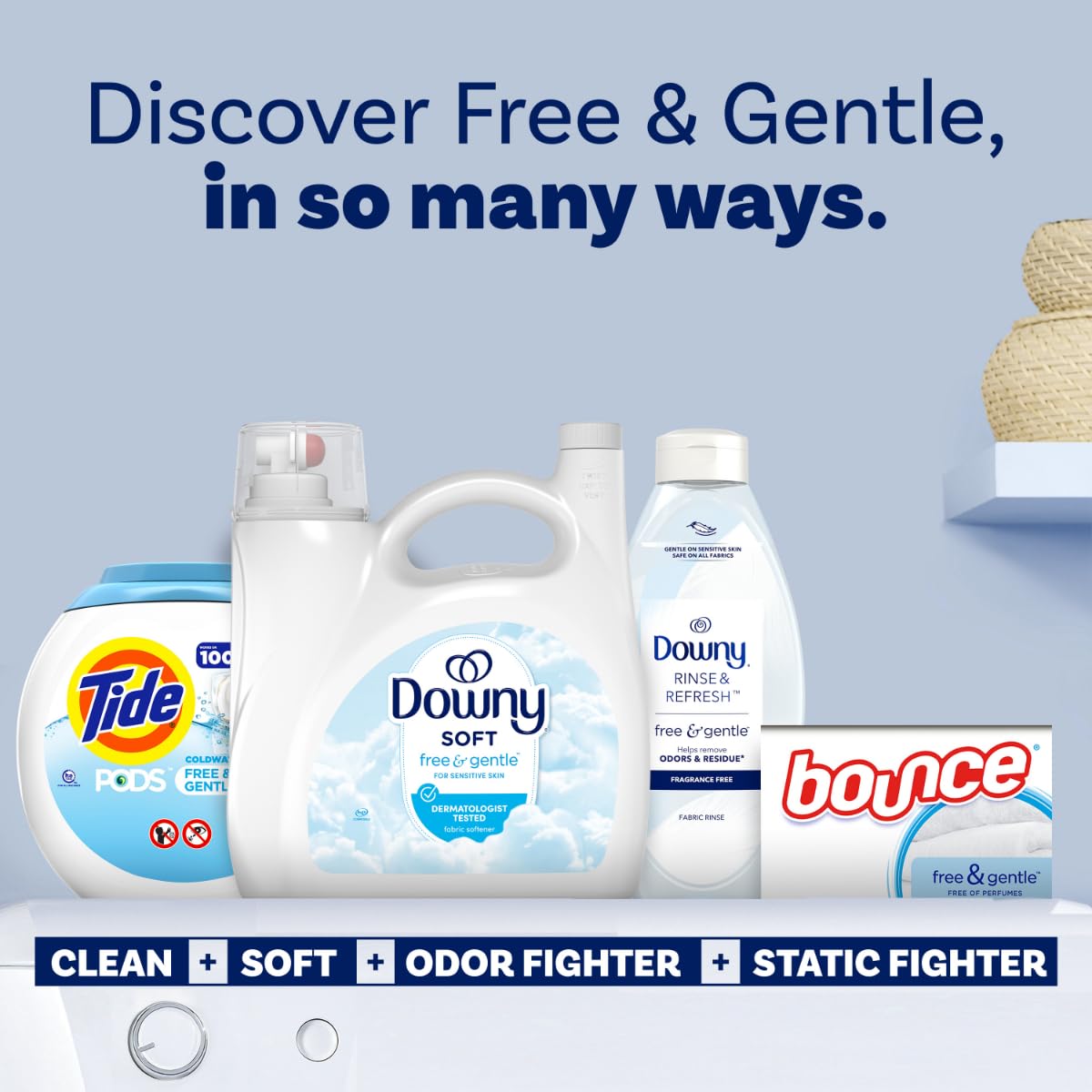 Downy Free & Gentle Fabric Softener, Fabric Conditioner, Hypoallergenic, 190 Loads, 140 fl oz, Downy Fabric Softener, Liquid Fabric Softener