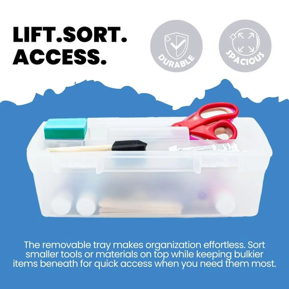 ArtBin 6937AG Essentials Lift-Out Tray Box, Portable Art & Craft Organizer with Handle and Tray, Clear/Aqua