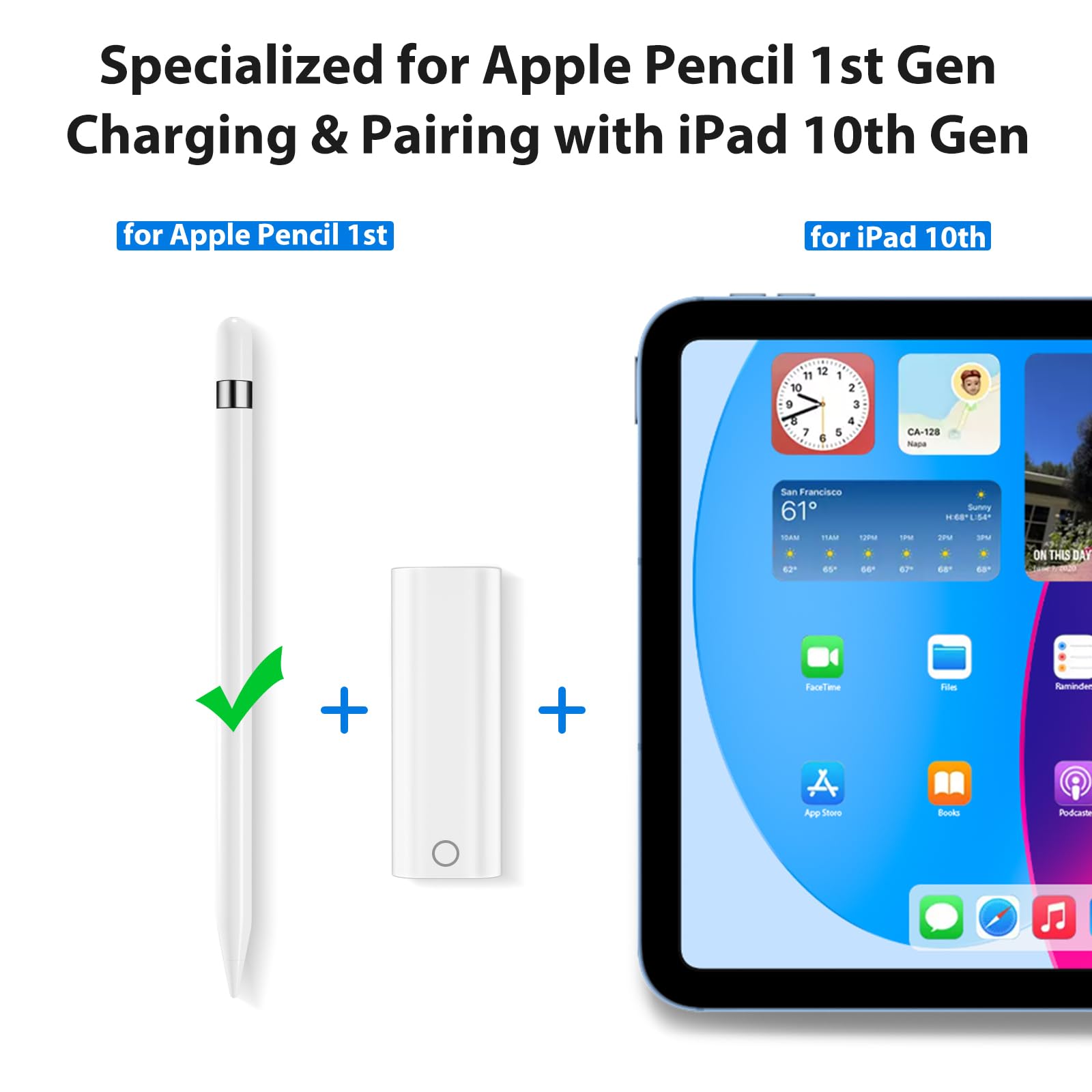 Pencil Charger Adapter for Apple Pencil 1st Generation, USB C to for Lightning Adaptor Charging Dongle Connector Accessories Bluetooth Pairing for iPad 10th Gen/A16, USB-C to iPencil 1st Gen Adapter