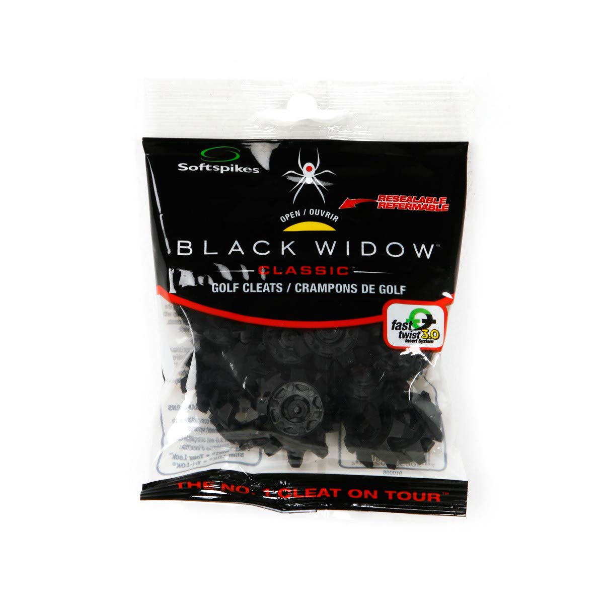 Softspikes Black Widow Golf Cleats Fast Twist 3.0 - 18 Replacement Spikes - Black - Also Fits Tri-Lok, SLIM-Lok, and Tour Lock Cleat Insert Systems