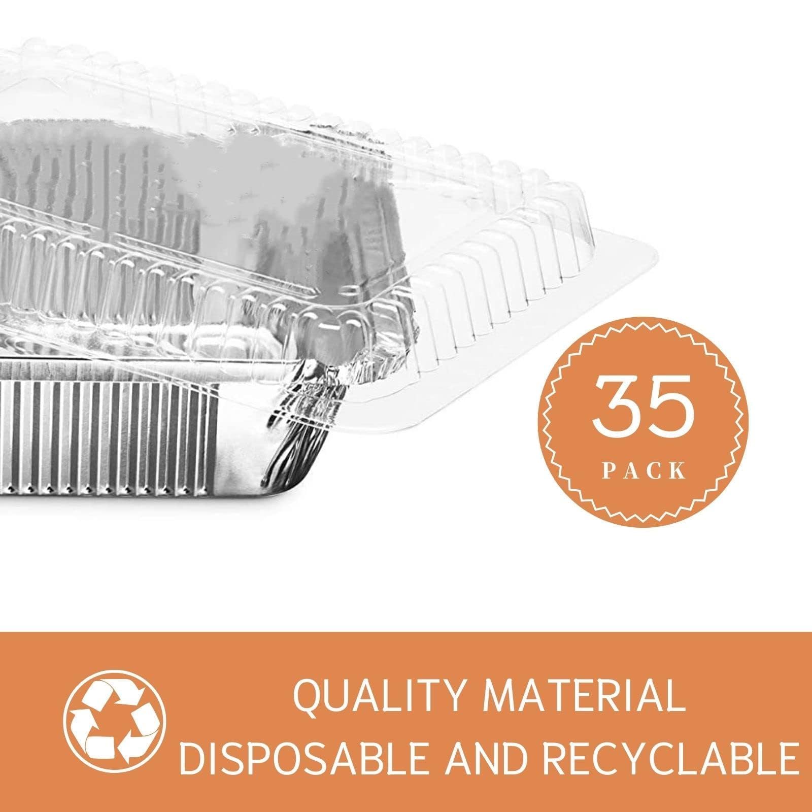 (35 Pack) 8x8 Square Aluminum Baking Cake Pans with Clear Plastic Lids - Foil Pans with Lids - Disposable Food Containers Great for Cooking, Heating, Storing, Prepping Food