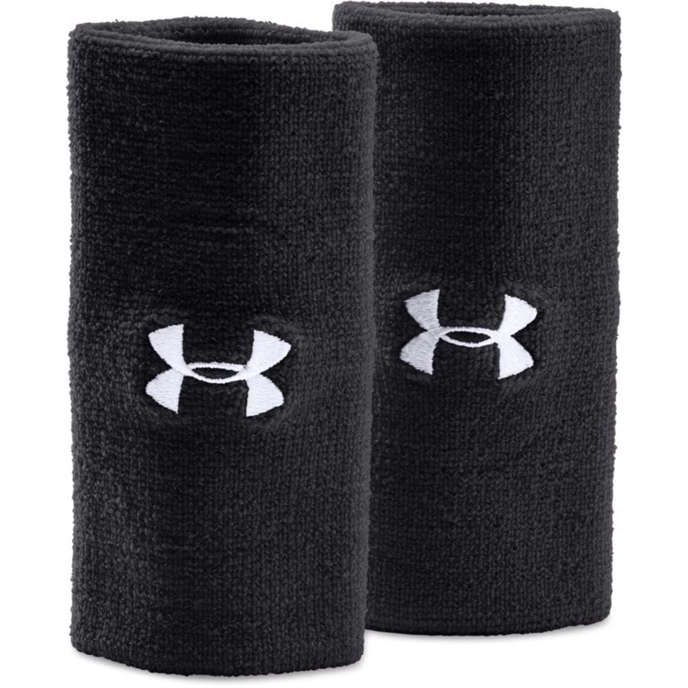 Under Armour Unisex-Adult 6-inch Performance Wristband 2-Pack , Black (001)/White , One Size Fits All