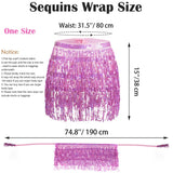 Women's Sequin Tassel Skirts Sparkly Rave Fringe Hip Scarf for Festival Costume(Pink)