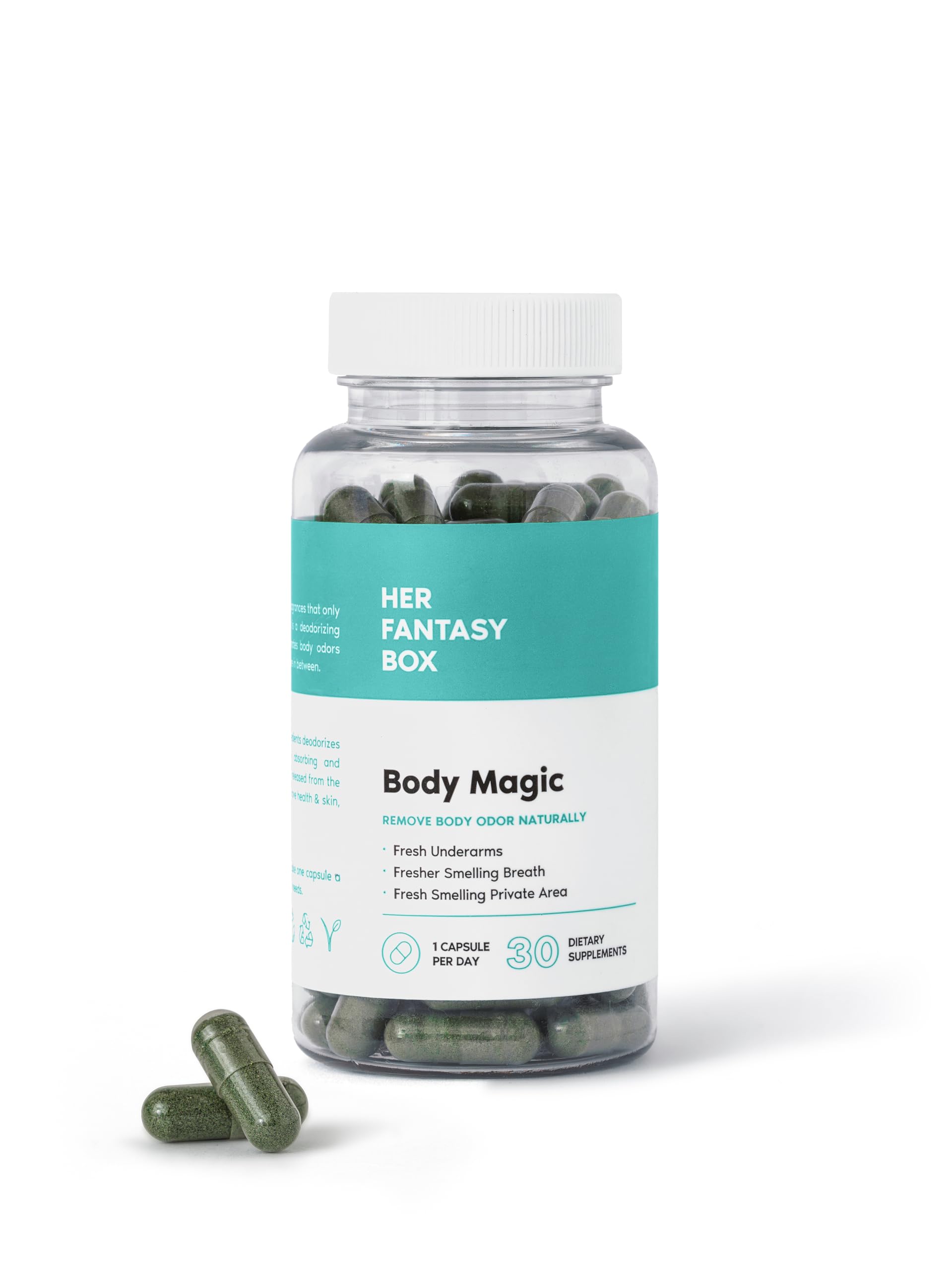 Her Fantasy Box | Body Magic Chlorophyll-Kapseln – Vegane Entgiftung & Verdauungsförderung, Darm- & Hautgesundheit, Natürlicher Energie-Booster – 30 Kapseln (200 mg)