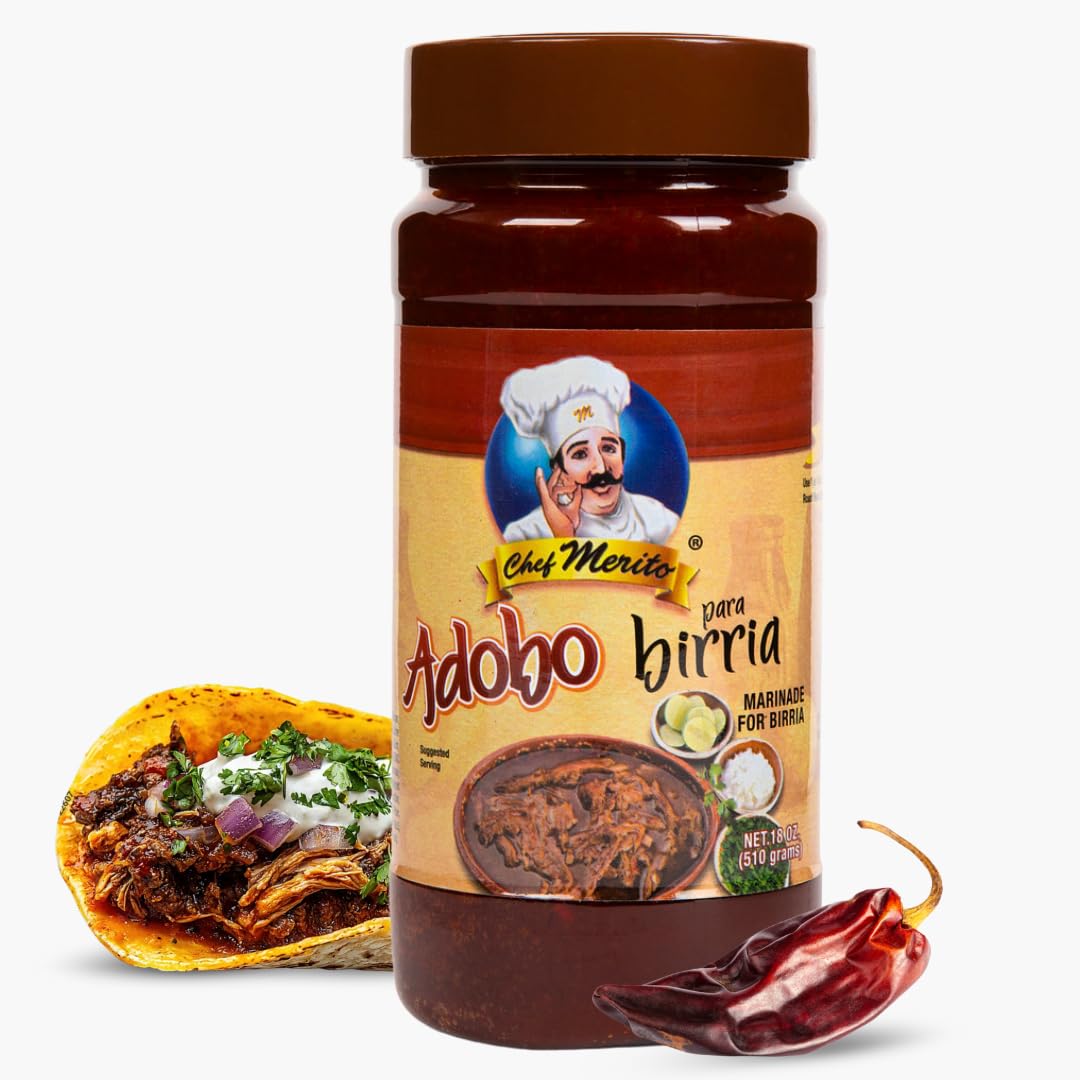 Chef Merito Birria Marinade | Authentischer mexikanischer Geschmack | 14–15 Anwendungen | Wasser oder Brühe hinzufügen | Milde Schärfe | Perfekt für Birria Tacos & Eintöpfe | Hergestellt in den USA | Vertrauenswürdig seit 1985 |