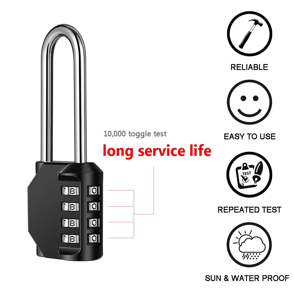 2 Pack disecu 2.6 Inch Long Shackle Combination Lock, 4 Digit Outdoor Waterproof Padlock for School Gym Locker, Sports Locker, Storage Unit, Gate, Fence, Toolbox (Black)