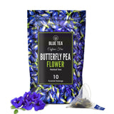 BLUE TEA - Butterfly Pea Flower Tea - 10 Count - Pyramid Plant Based Tea Bag | BLACK DEALS FRIDAY | SUPER ANTIOXIDANT | Flower Based - Detox Tea - Herbal Tea - Caffeine Free - Vegan - Non-Bitter | Zipper Pack