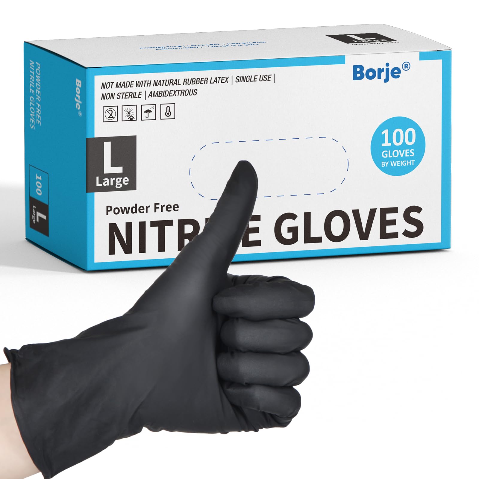 Borje Black Nitrile Disposable Gloves, 4 Mil Medical Exam Gloves, Latex & Powder-Free, Food Safe, Textured Fingertips, Cleaning, Medium, 100 Count