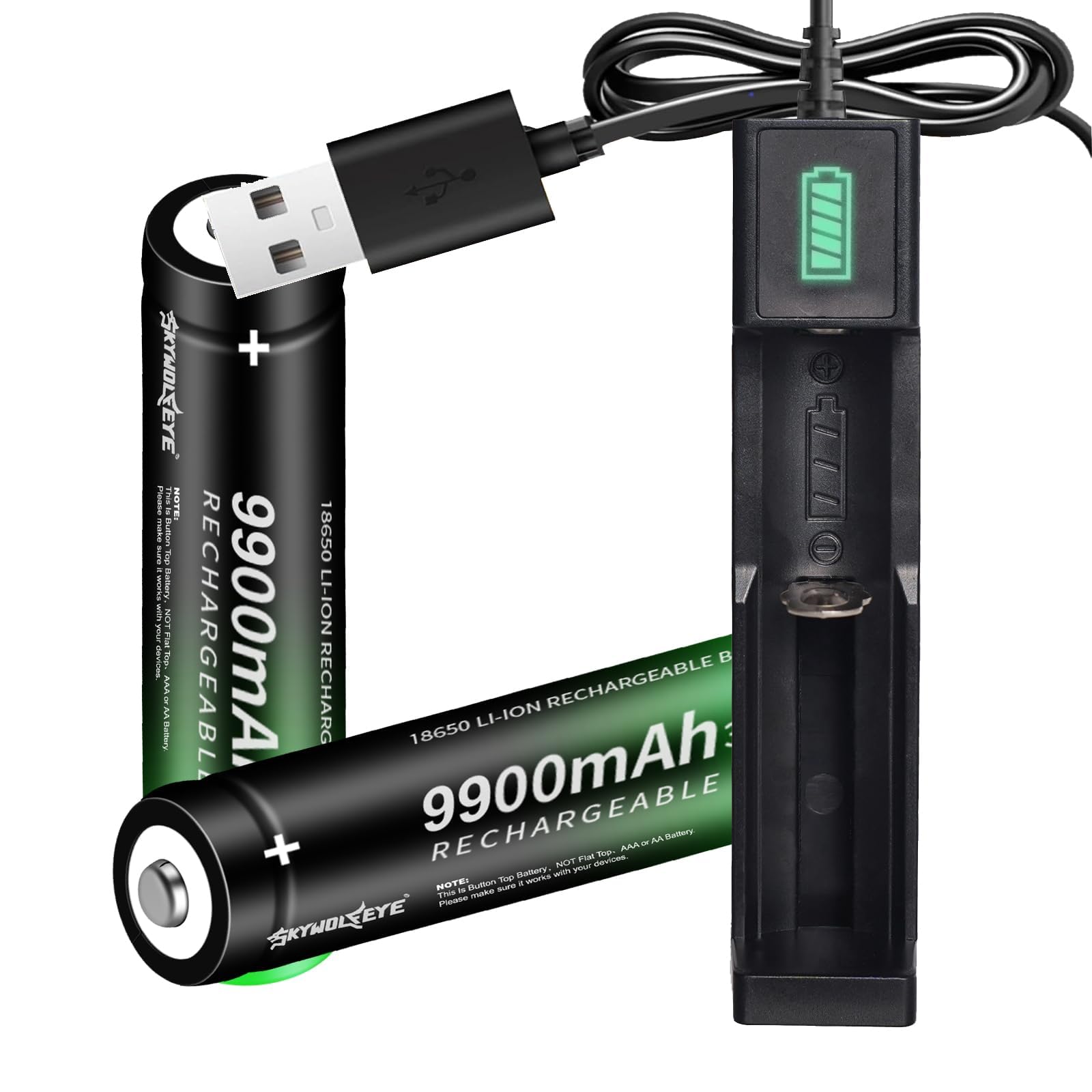 2 Pack 1ï¿µ8ï¿µ6ï¿µ5ï¿µ0 Rechargeable Batterï¿µy 9900mï¿µAï¿µh Wï¿µiï¿µth 18650 Battery Charger,Universal Charger Single Slot for 3.7V Rechargeable Batteries 21700 14500 10440