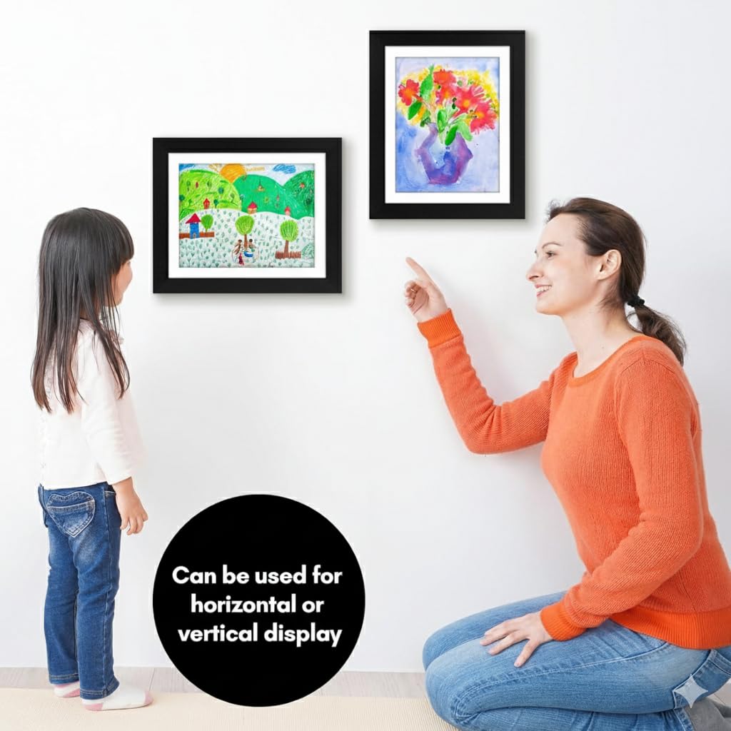 Kids Artwork Frame Changeable (Black) - Magnetic Door Holds 100 Art Pieces - 8.5x11 Letter Size Display with Mat or 10x12.5 Without Mat - My Mini Masterpiece