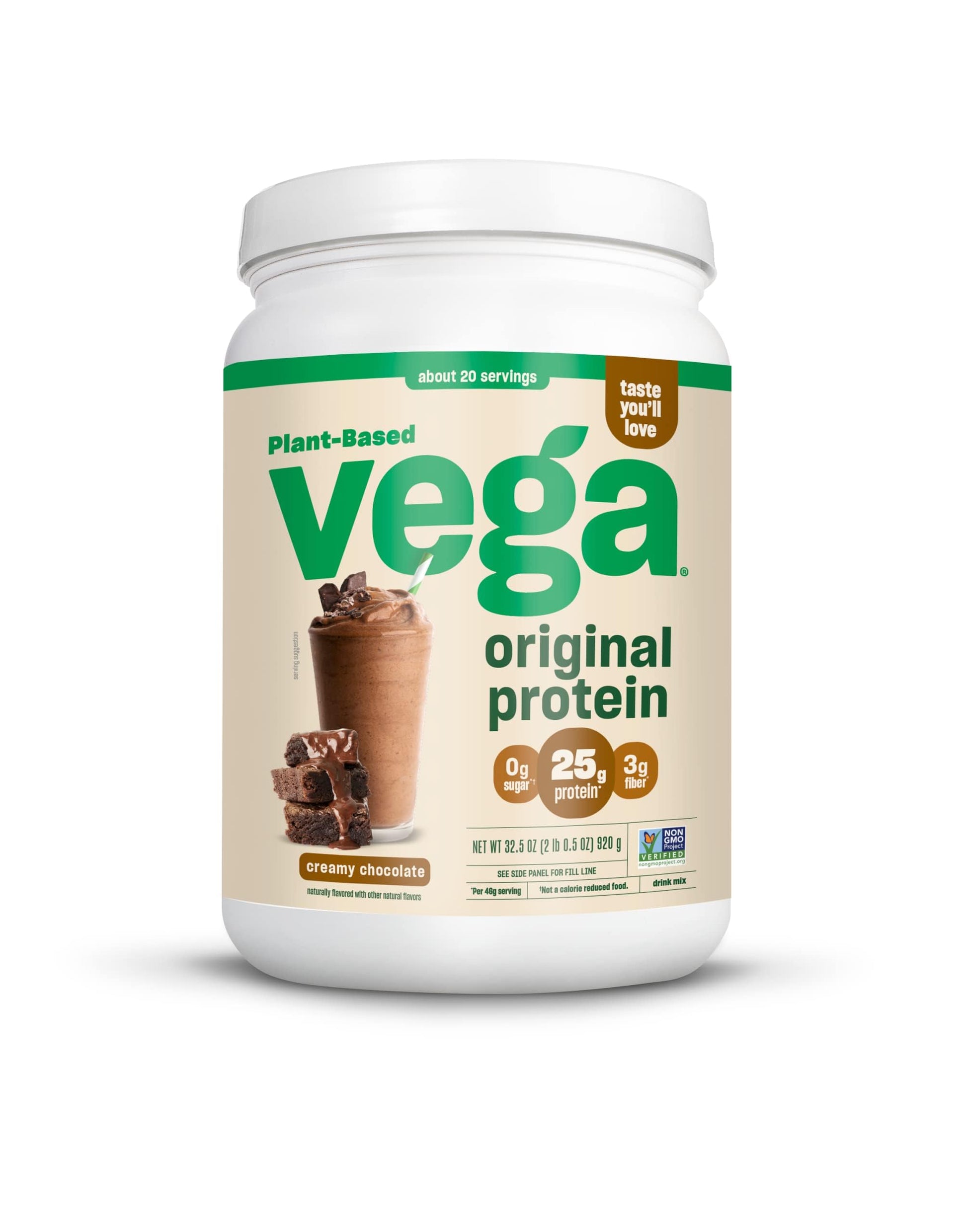 Vega Original Protein Powder, Creamy Vanilla Plant Based Protein Drink Mix for Water, Milk and Smoothies, 32.5 oz