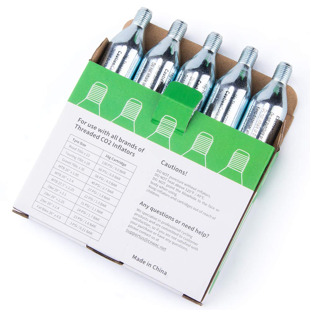 16g/25g Threaded CO2 Cartridges for Bike Tires - Cartridge for CO2 Inflator with Threaded Connection, CO2 Pump for Road and Mountain Bikes