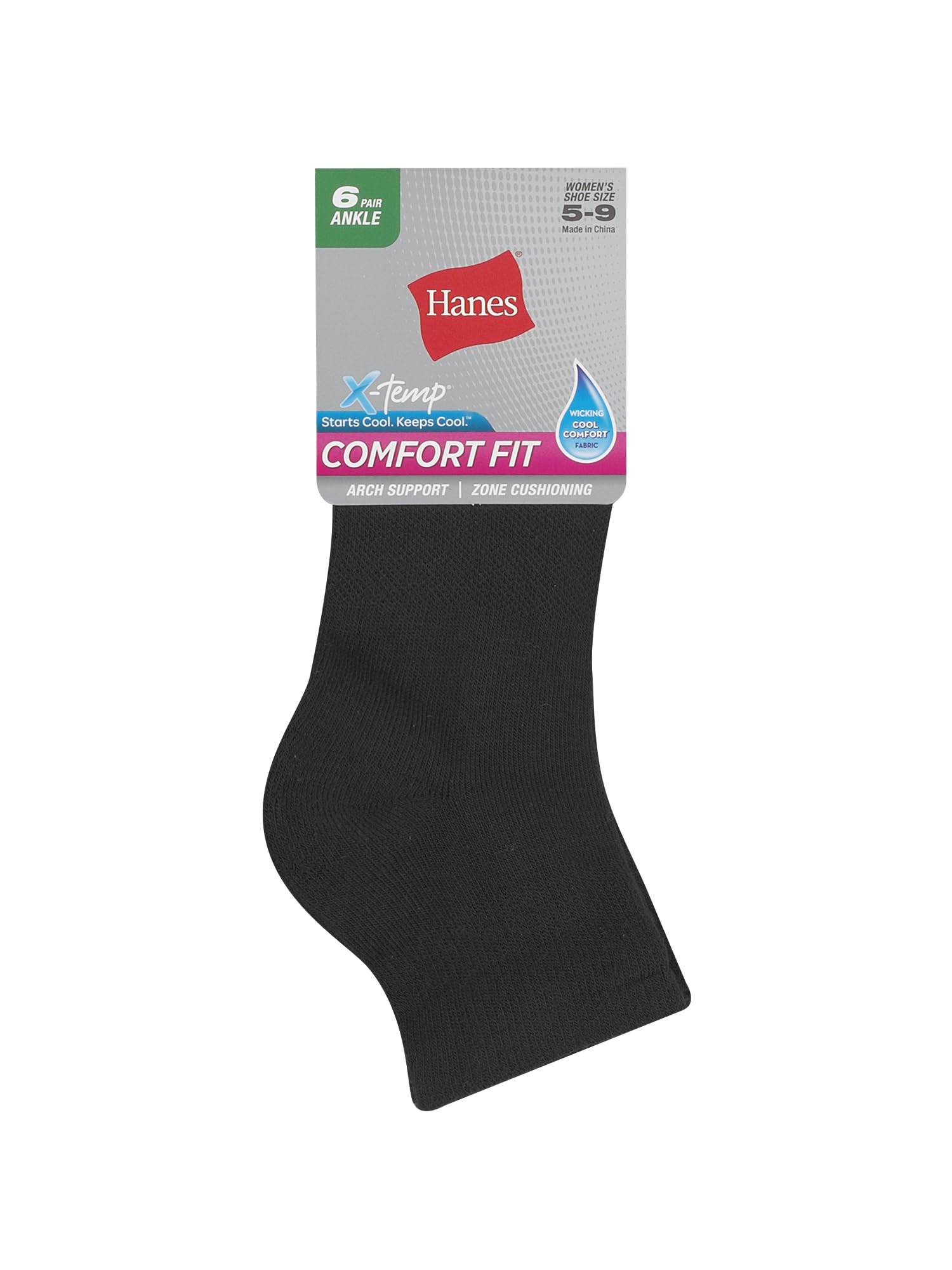 Hanes womens 6-pair Comfort Fit Ankle athletic socks, Black, 8 12 US