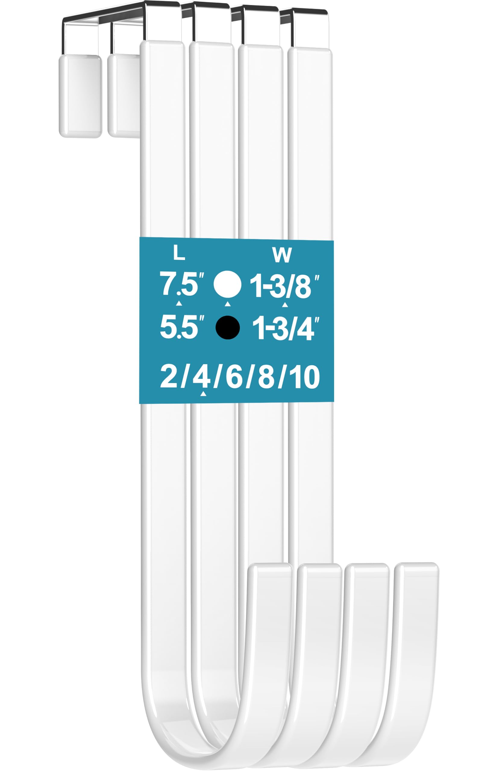 Over the Door Hooks Fit Interior Door up to 1 3/8" Optimal, Steel w/ Rubber Coating, Not for Front Door, for Hanging Towel Robe Hanger Bathroom Bunk Wreath Ironing Board Holder Cute 4pcs 5.5" White