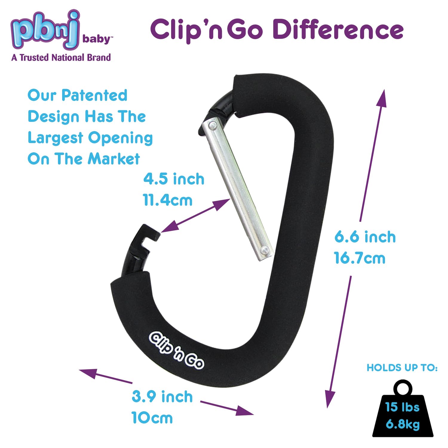 Stroller Hooks for Hanging Diaper Bags - Mommy Stroller Clip and Stroller Accessories Organizer Hook - Large Carabiner Clips for Mom Purse Shopping Grocery Bag and Accessory - (2 Pack) (Carabiner)