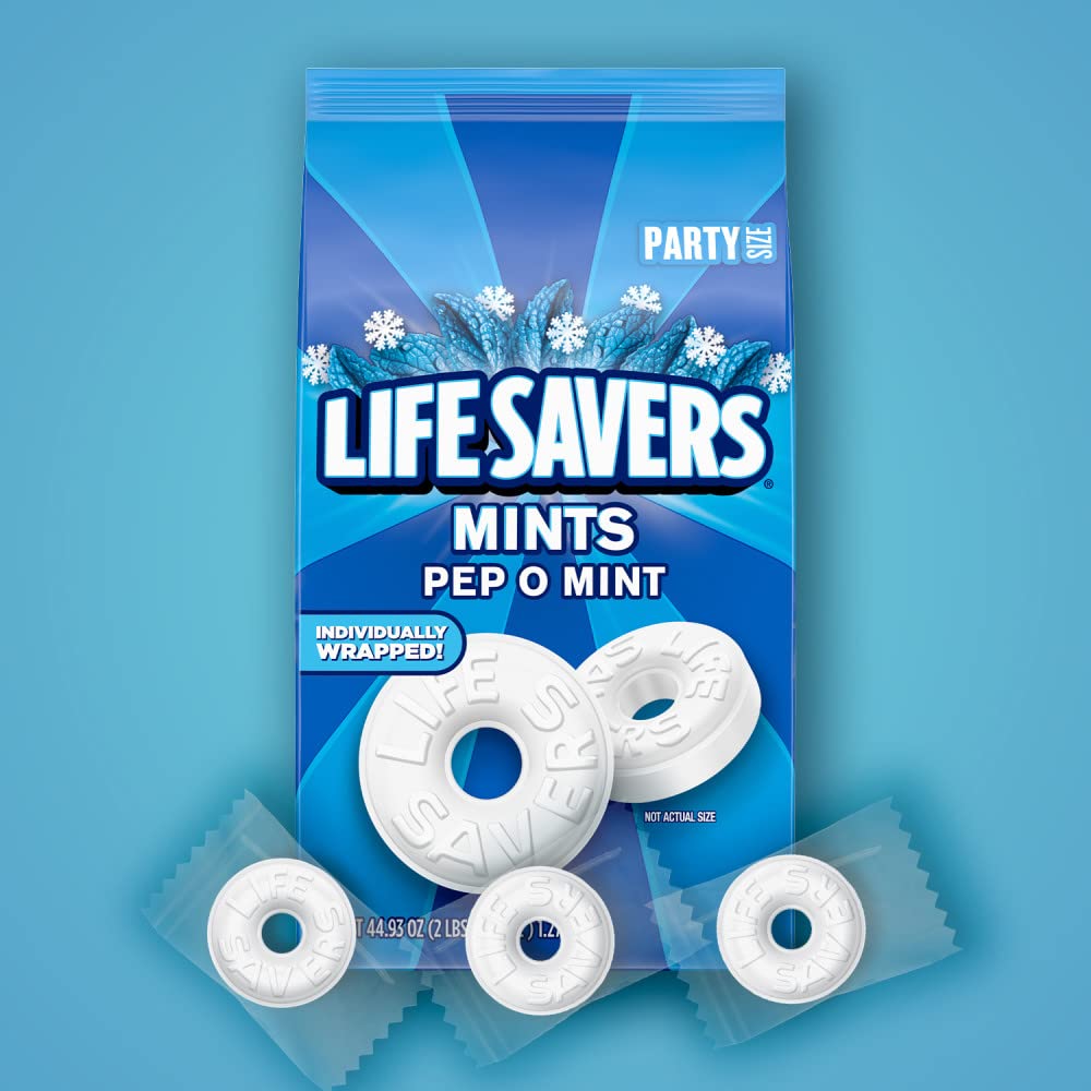 LIFE SAVERS Pep-O-Mint Peppermint Hard Candy Individually Wrapped, Party Size Bulk Hard Candy, 44.93 oz Bag