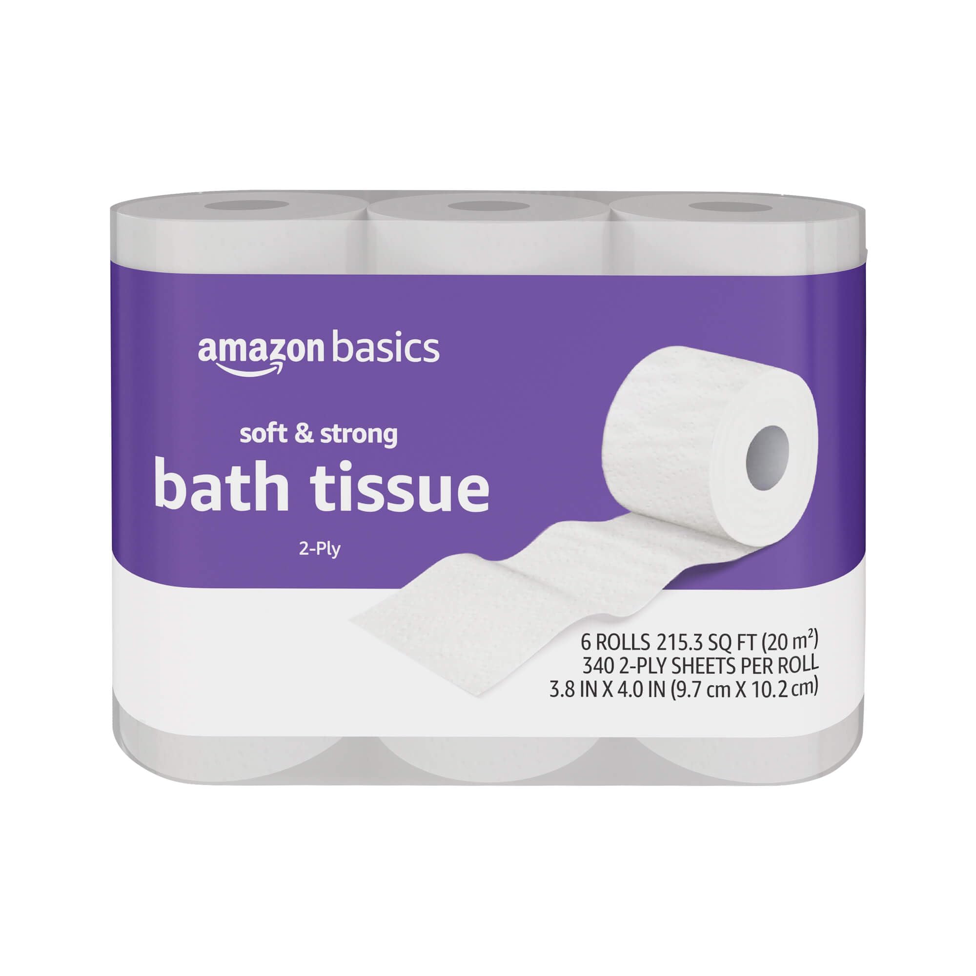 Amazon Basics Soft and Strong 2-Ply Toilet Paper, 6 Ultra Rolls = 24 Regular Rolls, Unscented, 340 Sheet (6 Rolls)