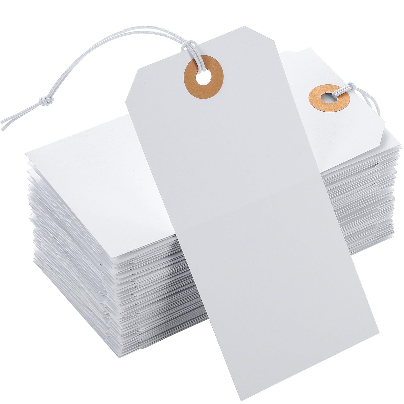 100pcs Large Price Tags with Elastic String White Hang Paper Tags with String Attached Reinforced Hole Writable Price Tags Inventory Tags Gift Tags Stocking Stuffers 4.76''ÃÂ2.36''