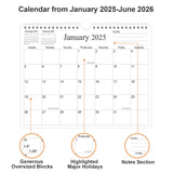 Calendar 2025-18 Months Calendar from January 2025 to June 2026, Wall Calendar 2025-2026 with Thick Paper, 8.5" x 11", Black