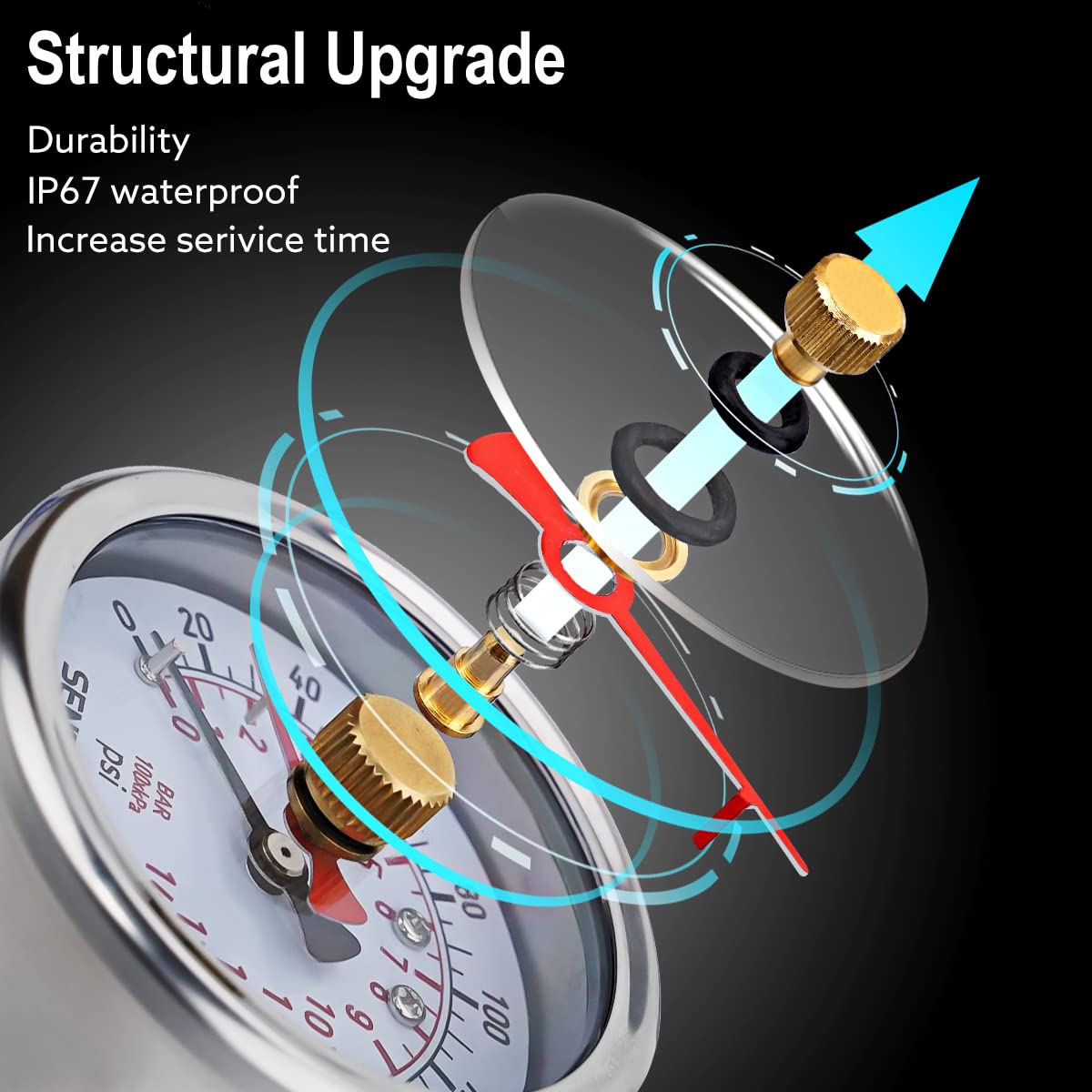 SENCTRL 0-200 Psi Water Pressure Gauge Test with Lazy Hand, Lead-Free, Waterproof, 2.5" Dial Size, 3/4" Female Garden Hose Thread, Stainless Steel Case, for Home Potable Water, House Tube