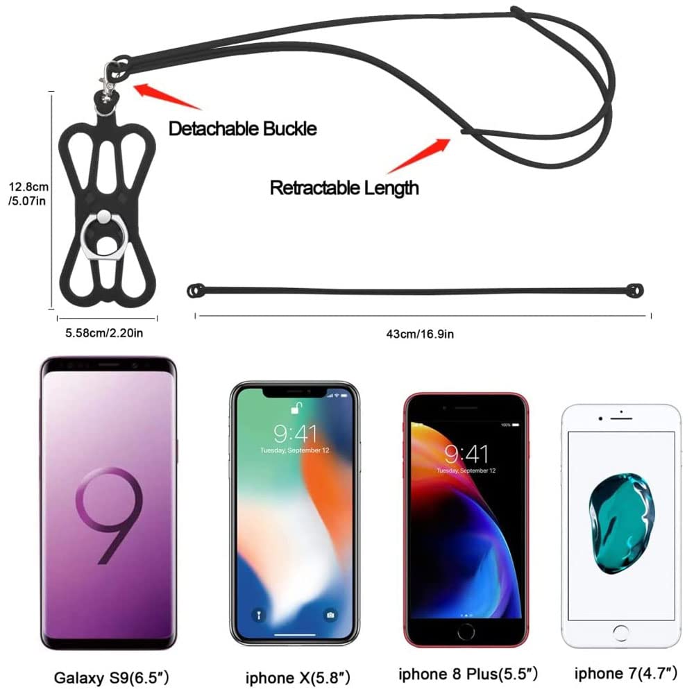 Kinizuxi 2 Pcs Cell Phone Lanyard Crossbody with Adjustable Neck Strap and Phone Ring Grip,Universal Smartphone Lanyard for iPhone Lanyards for Around the Neck Compatible with Most Smartphones
