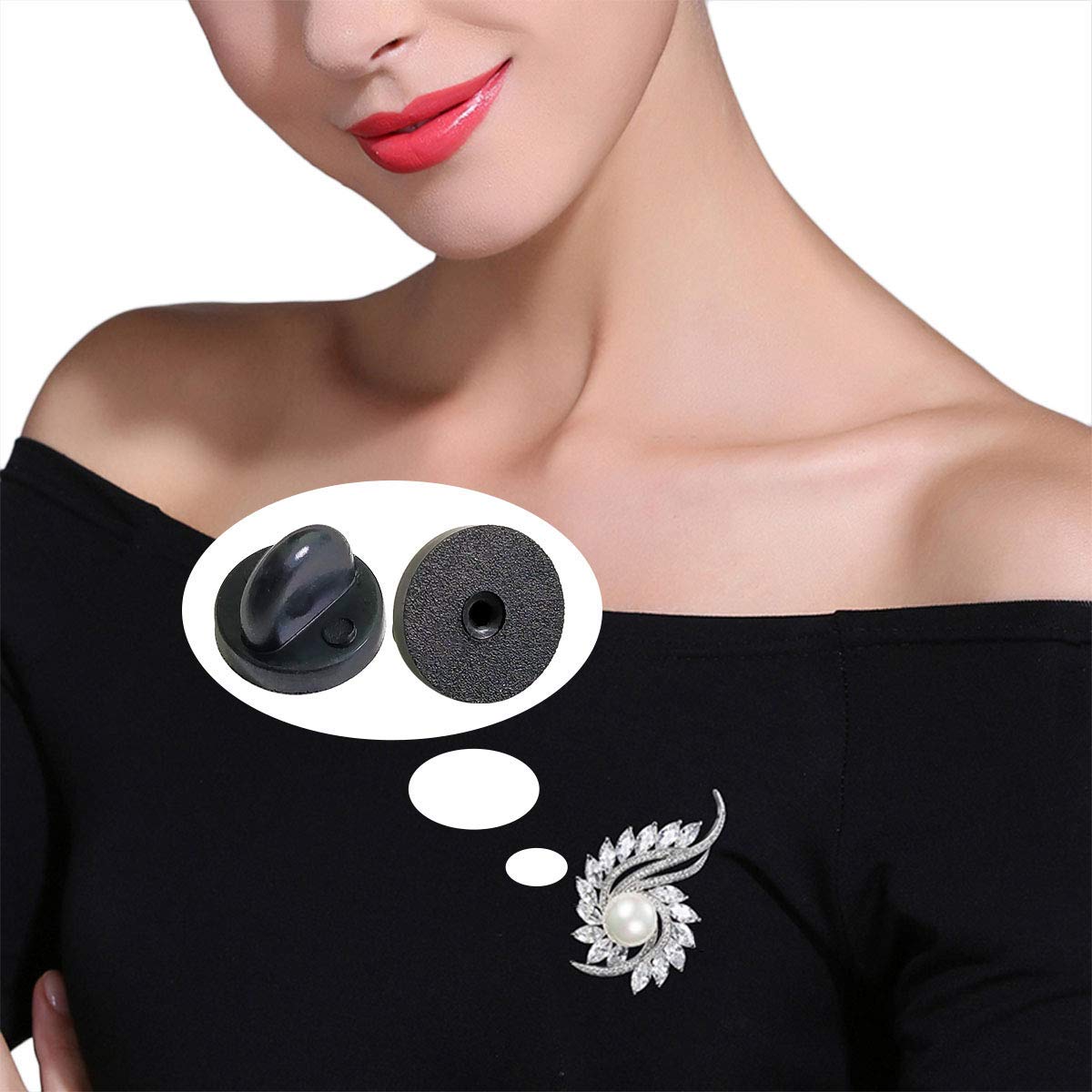 Lapel Pin Backings - Butterfly Clutch Pin Backs in PVC Rubber for Uniform Badge Replacement (Black, Pack of 50)