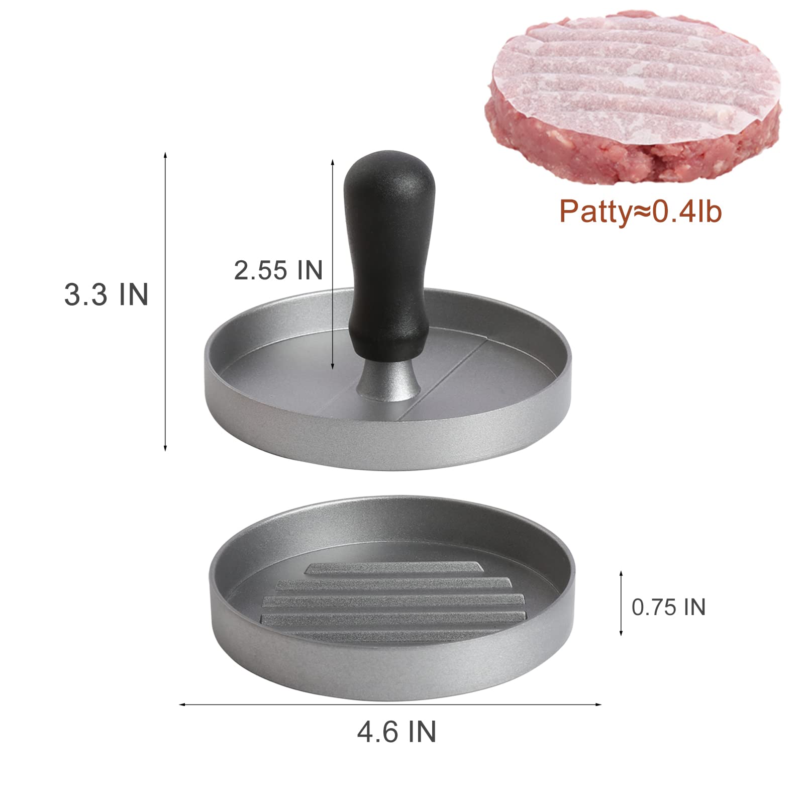 TACGEA Burger Press 150 Patty Papers, Non-Stick Hamburger Patty Maker with Wax Paper, Aluminum Burger Maker for Kitchen BBQ Grill