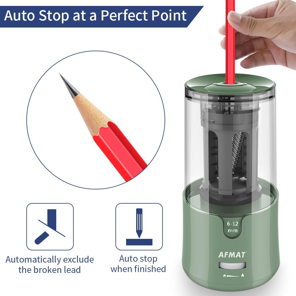 AFMAT Electric Pencil Sharpener, Pencil Sharpener for Colored Pencils, Auto Stop, Super Sharp & Fast, Electric Pencil Sharpener Plug in for 6-12mm No.2/Colored Pencils/Office/Home-Black