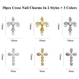 3D Cross Nail Charms, 30pcs Cross Nail Decorations for Nail Art, Pearl Gems Diamond Nail Decor, Metal Alloy Crystal Rhinestones Nail Studs for Women Girl DIY Jewelry Cellphone Crafts (Gold+Silver)