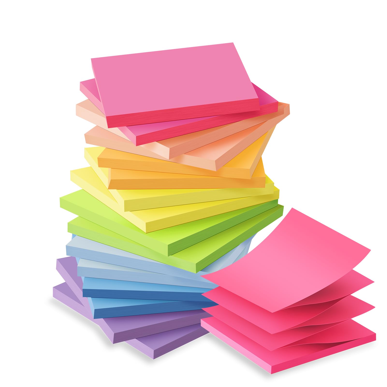 (16 Pack) Pop Up Sticky Notes 3x3 in Post Accordion Stickies Super Sticking Power Memo Pads Bright Colors