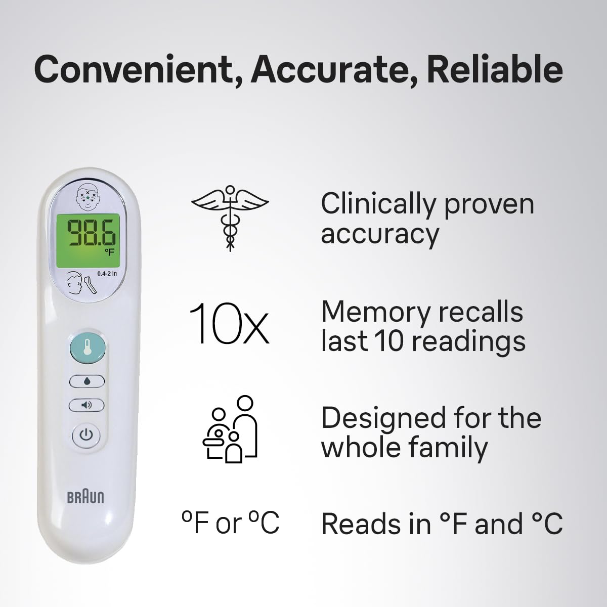 Braun No Touch 3-in-1 Thermometer, Measures Forehead, Liquid and Food Temps, Professional Accuracy and Color Coded Fever Guidance for Babies, Kids, Toddlers and Adults, FSA and HSA Eligible