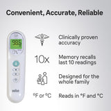 Braun No Touch 3-in-1 Thermometer, Measures Forehead, Liquid and Food Temps, Professional Accuracy and Color Coded Fever Guidance for Babies, Kids, Toddlers and Adults, FSA and HSA Eligible