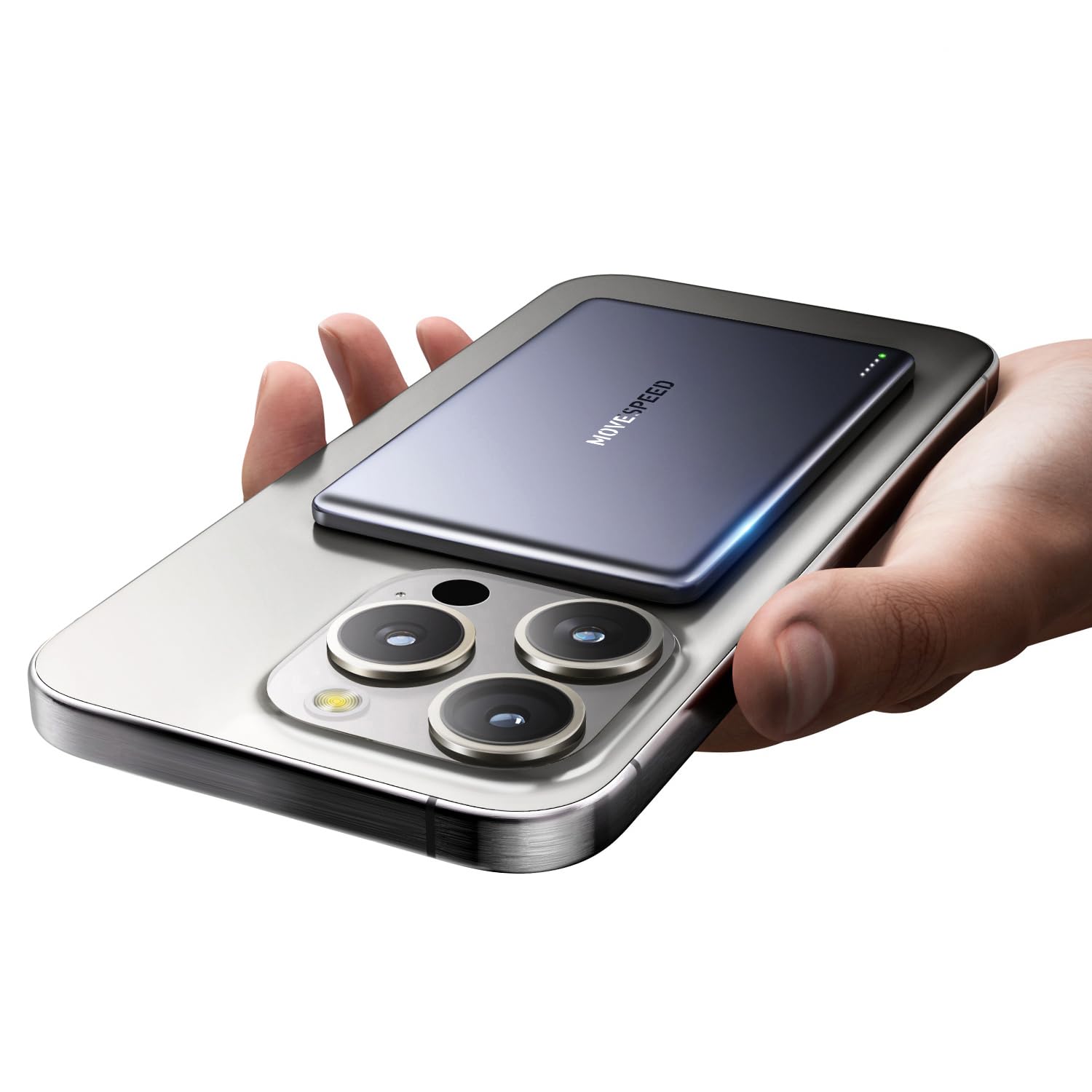 MOVE SPEED 0.3'' Ultra-Thin [All Alloy] Magnetic Power Bank for iPhone, 5,000mAh Wireless Portable Charger with USB-C Cable Magnetic Battery Pack for iPhone 16/15/14/13/12 Series, Glacier Gray