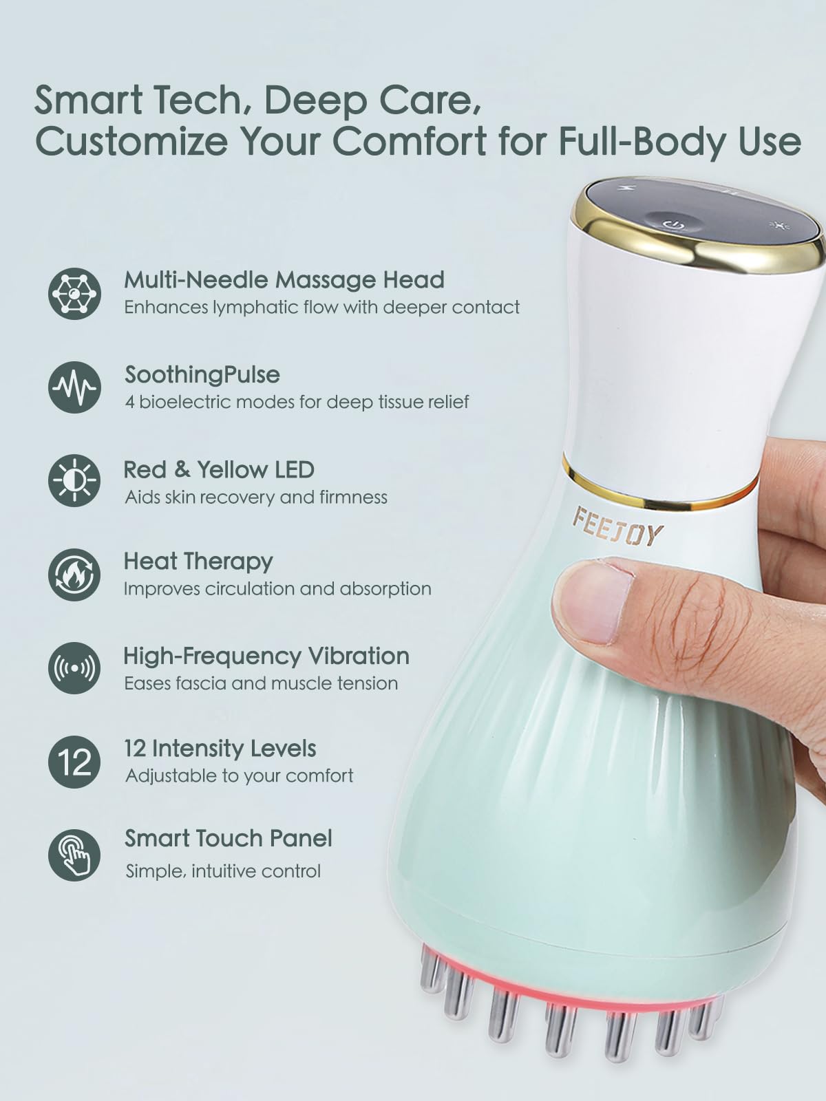 FEEJOY Lymphatic Drainage Massager & Massage Tool with Cellulite Oil, Body Sculpting Machine & Fascia Blaster for Cellulite with Microcurrent, Light, Heat & Vibration, for Legs, Arms & Belly