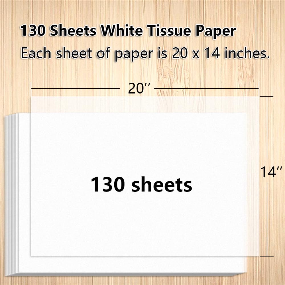 130 Sheets 14"x20" White Tissue Paper for Gift Bags, Gift Wrapping Tissue Paper Bulk for DIY Crafts, Birthday, Christmas, Party Decor