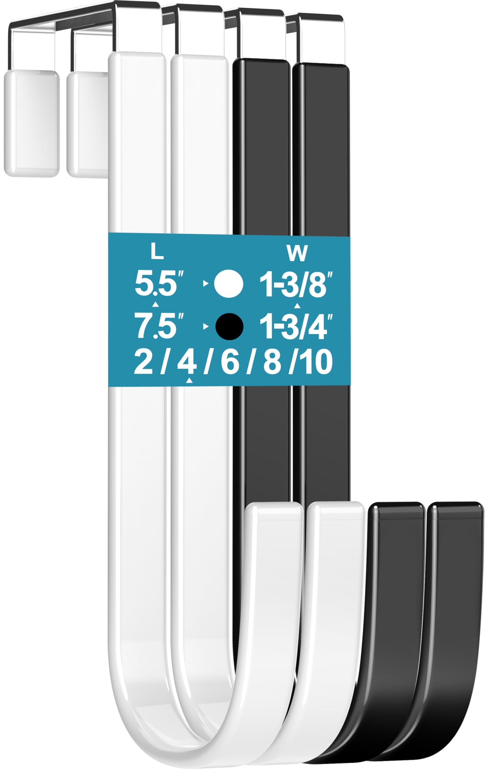 Over the Door Hooks Fit Interior Door up to 1 3/8" Optimal, Steel w/ Rubber Coating, Not for Front Door, for Hanging Towel Robe Hanger Bathroom Bunk Wreath Ironing Board Holder Cute 4pcs 5.5" White