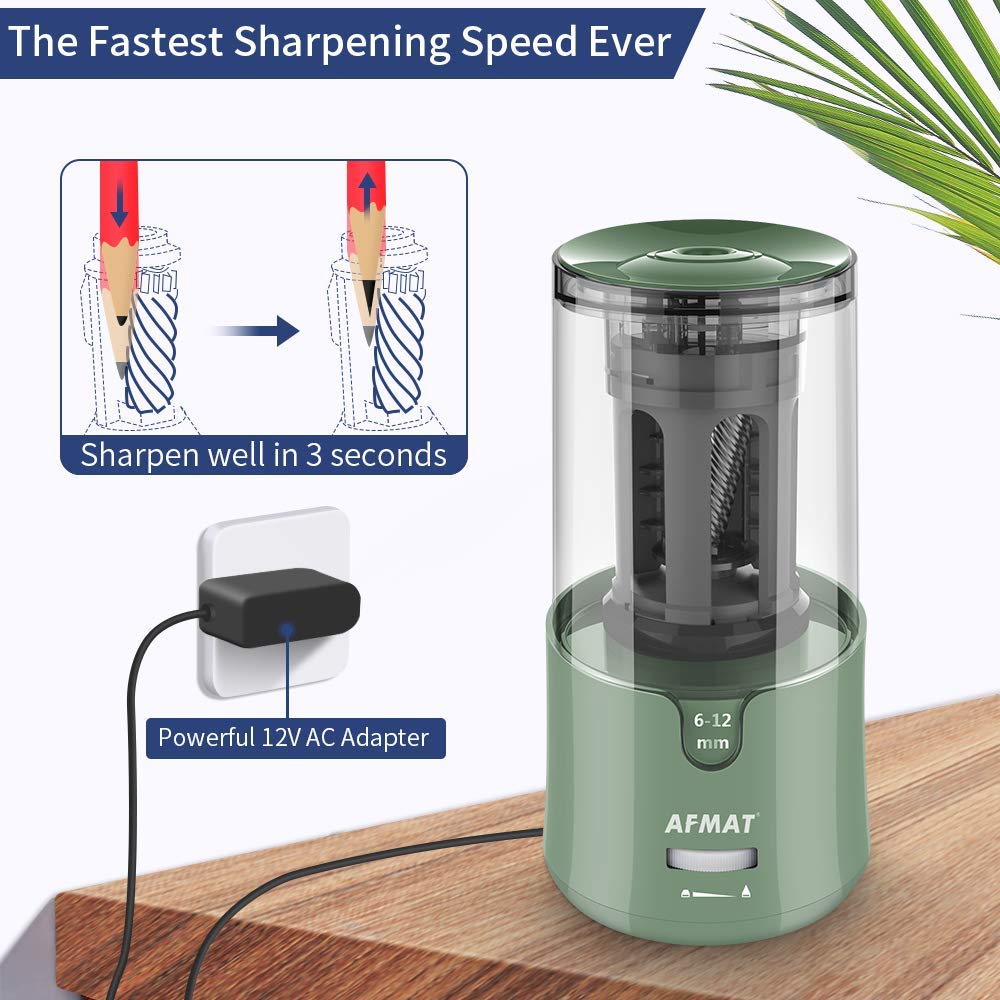 AFMAT Electric Pencil Sharpener, Pencil Sharpener for Colored Pencils, Auto Stop, Super Sharp & Fast, Electric Pencil Sharpener Plug in for 6-12mm No.2/Colored Pencils/Office/Home-Black