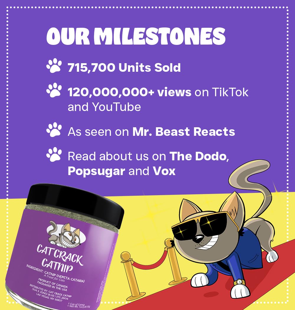 Cat Crack Catnip, Zoomie-Inducing Cat Nip Blend, North American Made & 100% Natural, Safe & Non-Addictive Catnip Treats Used to Supplement Cat Nip Toys, Spray, & Accessories (1 Cup)