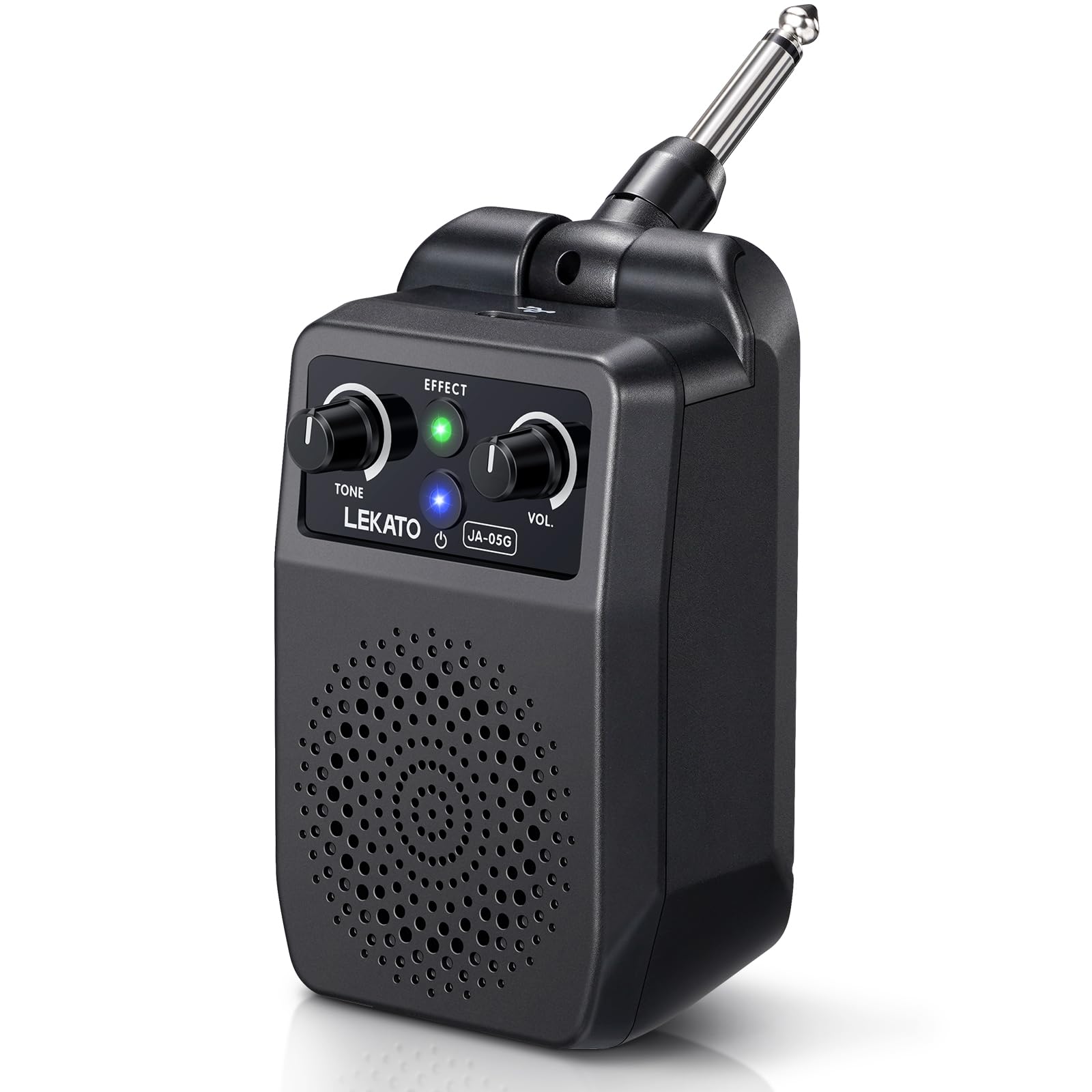 LEKATO Mini E-Gitarrenverstärker 5W, tragbarer Gitarrenverstärker Bluetooth mit integrierten 4 Effekten, Clean Distortion Overdrive Reverb, wiederaufladbarer kleiner Verstärker zum Üben, Schwarz (JA-05G)