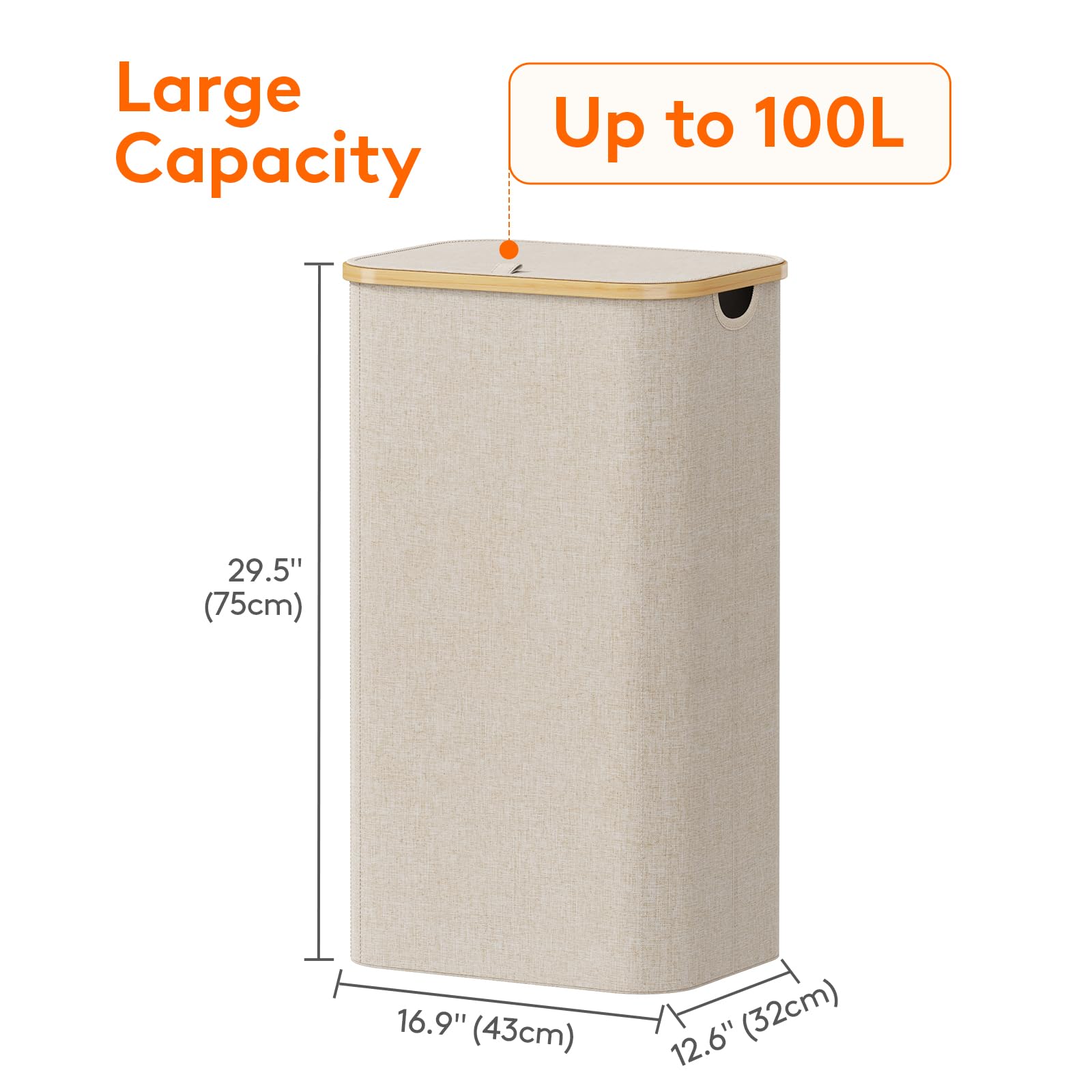 Lifewit 100L Laundry Basket with Lid, Clothes Hampers for Laundry with Bamboo Handles and A Removable Bag, Large Foldable Laundry Hamper for Bedroom, Bathroom, Dorm, Laundry Room, Beige