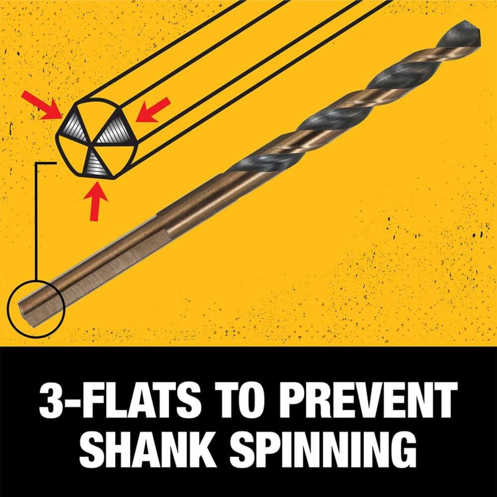 DEWALT Drill Bit Set, 3-Flats Shank,14-Piece, 135 Degree Split Point, for Plastic, Wood and Metal (DWA1184)